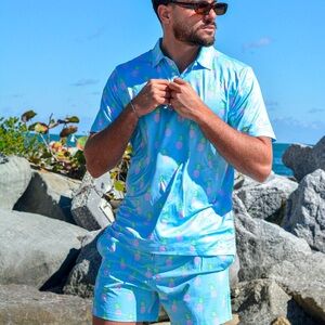Bermies Aqua Pineapple Polo Top
